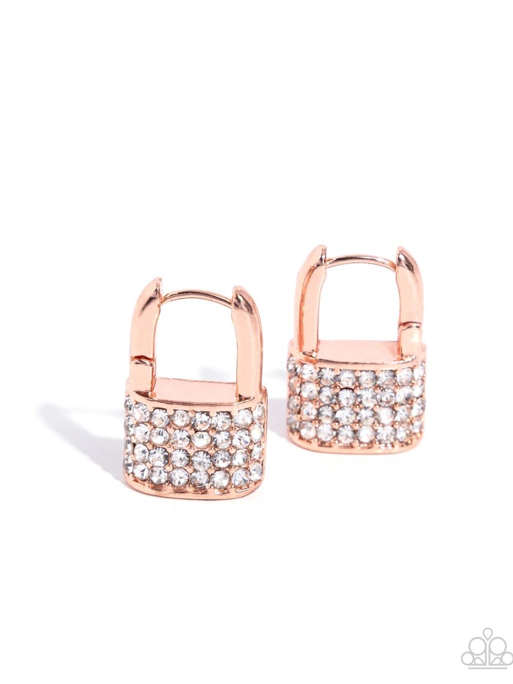 Paparazzi Rose Gold Crystal Padlock Hinge Hoop Earrings